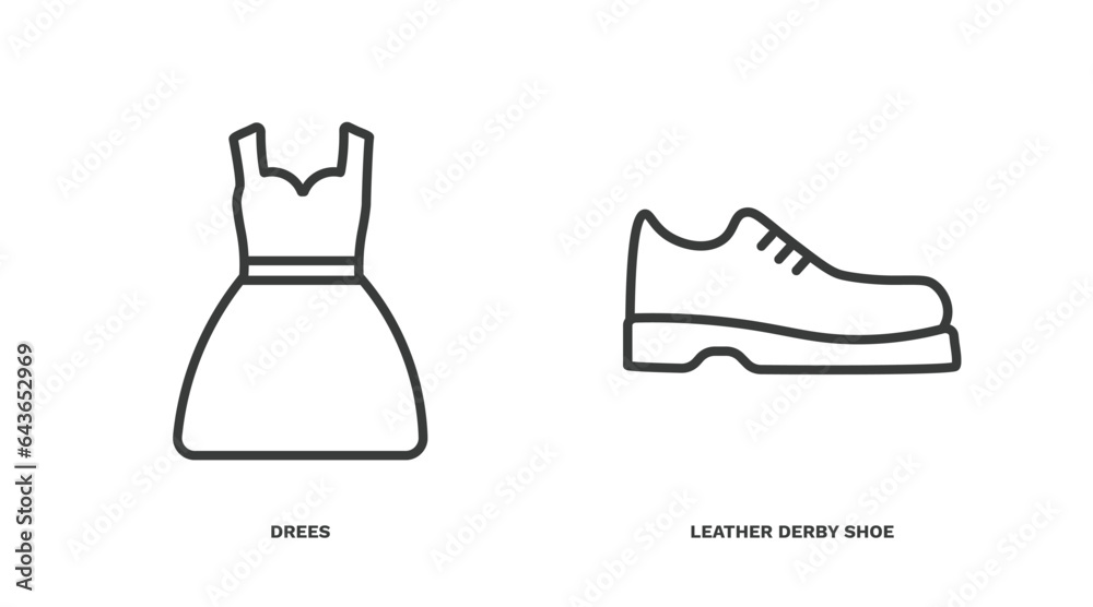 Poster set of clothes and outfit thin line icons. clothes and outfit outline icons included drees, leather 