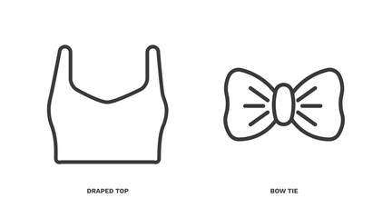set of clothes and outfit thin line icons. clothes and outfit outline icons included draped top, bow tie vector.