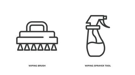 set of cleaning thin line icons. cleaning outline icons included wiping brush, wiping sprayer tool vector.