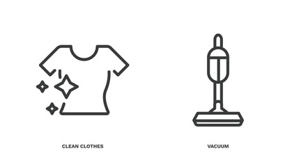 set of cleaning thin line icons. cleaning outline icons included clean clothes, vacuum vector.