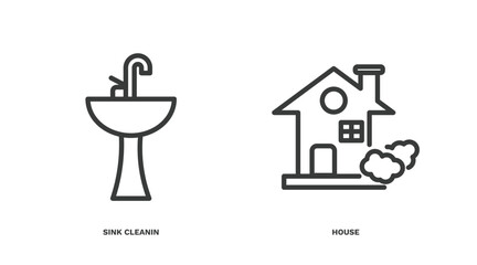 set of cleaning thin line icons. cleaning outline icons included sink cleanin, house vector.