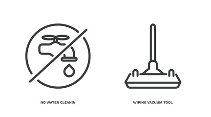 set of cleaning thin line icons. cleaning outline icons included no water cleanin, wiping vacuum tool vector.