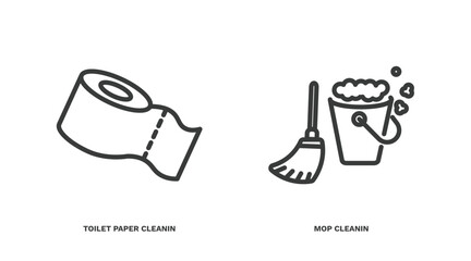 set of cleaning thin line icons. cleaning outline icons included toilet paper cleanin, mop cleanin vector.