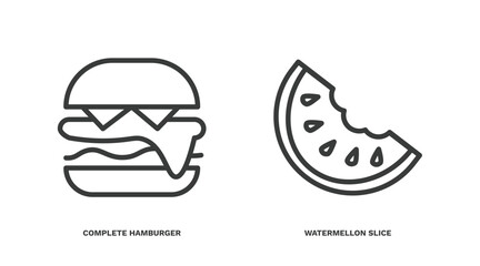 set of restaurant thin line icons. restaurant outline icons included complete hamburger, watermellon slice vector.