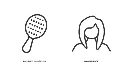 set of beauty and elegance thin line icons. beauty and elegance outline icons included inclined hairbrush, woman face vector.
