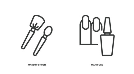 set of beauty and elegance thin line icons. beauty and elegance outline icons included makeup brush, manicure vector.
