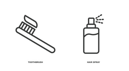 set of beauty and elegance thin line icons. beauty and elegance outline icons included toothbrush, hair spray vector.