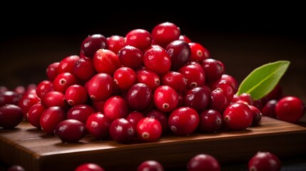 Macro photo of cranberries on a table.