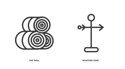set of agriculture and farm thin line icons. agriculture and farm outline icons included hay roll, weather vane vector. © Abstract