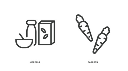 set of agriculture and farm thin line icons. agriculture and farm outline icons included cereals, carrots vector.