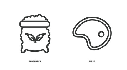 set of agriculture and farm thin line icons. agriculture and farm outline icons included fertilizer, meat vector.