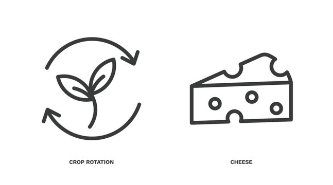 set of agriculture and farm thin line icons. agriculture and farm outline icons included crop rotation, cheese vector.