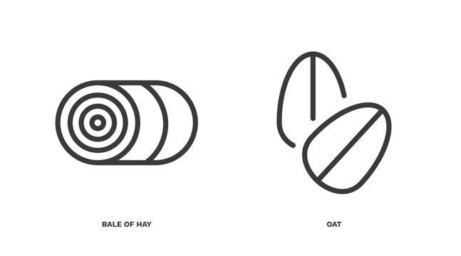set of agriculture and farm thin line icons. agriculture and farm outline icons included bale of hay, oat vector.