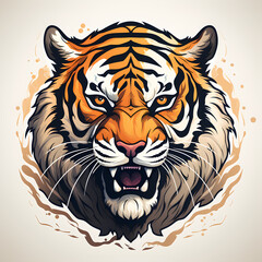 Angry tiger logo with white background. Sticker design illustration.