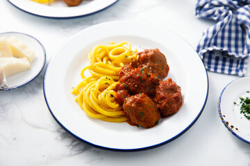 Spaghetti with meatballs and tomato sauce
