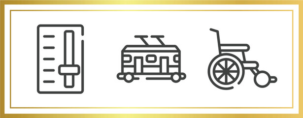 airport outline icons set. linear icons sheet included gearbox, trolley car, wheel chair vector.
