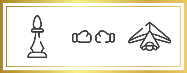extreme sports outline icons set. linear icons sheet included chesspiece, punching, hang gliding vector.