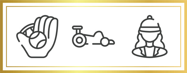 sport avatars outline icons set. linear icons sheet included baseball ball, kart racing, horsewoman vector.