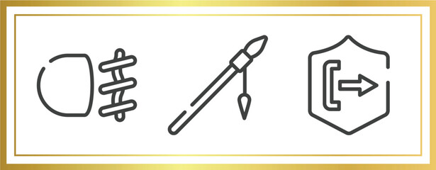 safety outline icons set. linear icons sheet included fog light, native american spear, pull vector.