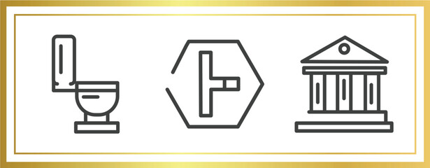 poi public places outline icons set. linear icons sheet included toilet side view, t junction, museum vector.