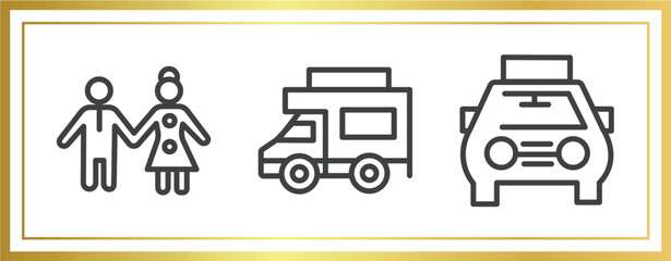 taxi service outline icons set. linear icons sheet included girl and boy, jitney, solar taxi vector.