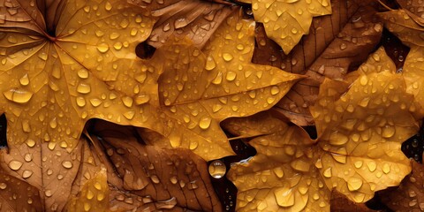 Autumn leaves seamless background, visible drops of water, Colorful background of fall maple tree leaves background close up. Multicolor maple leaves autumn background. High quality resolution picture
