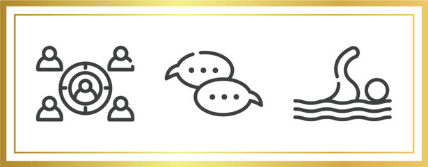 sports outline icons set. linear icons sheet included employing, speech bubbles, swim vector.