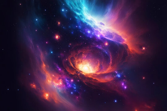 Colorful space galaxy and cloud nebula with endless universe with stars and galaxies in outer space. Abstract universe science astronomy wallpaper background. Stary night cosmos art. Ai Generated.