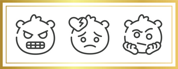emoji outline icons set. linear icons sheet included nervous emoji, broken heart emoji, suspect vector.