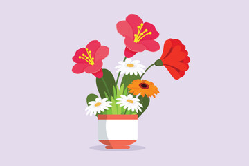 Multicolored blooming flowers concept. Colored flat vector illustration isolated. 