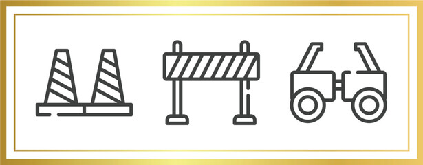 test outline icons set. linear icons sheet included bollards, traffic barrier, testing glasses vector.
