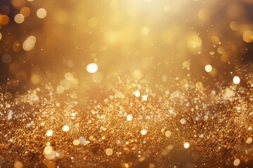 Abstract golden yellow and orange glitter lights background. Circle blurred bokeh. Festive backdrop...