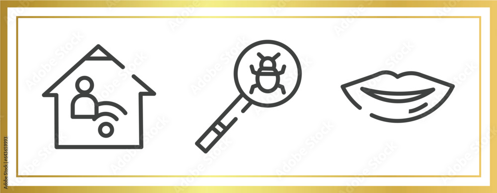 Wall mural outline icons set. linear icons sheet included telework, virus search, lips vector.