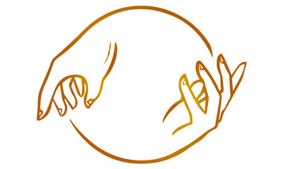 Ilustracion de manos doradas con fondo blanco. Manos de mujeres formando un circulo, dos manos de mujeres doradas con fondo blanco. Ilustraciones y vectores de dos manos dibujadas, manos doradas