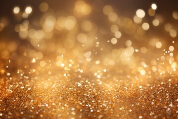Abstract golden yellow and orange glitter lights background. Circle blurred bokeh. Festive backdrop...