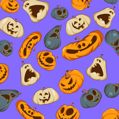 Halloween pumpkins. Pattern on a bright background. Vector illustration.