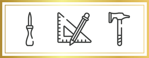 Fototapeta premium cutting tool outline icons set. linear icons sheet included null, ruler and pencil, battle axe vector.