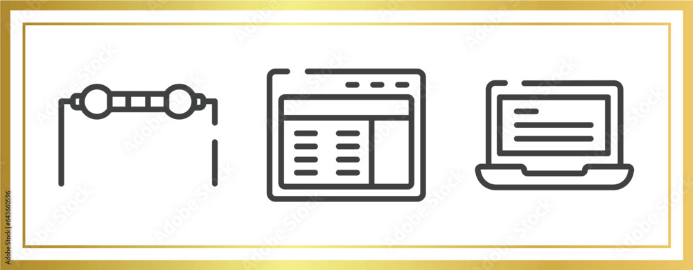 Poster responsive web outline icons set. linear icons sheet included resistance, web interface, laptop with