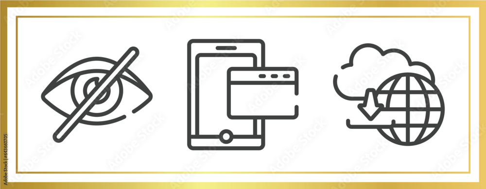 Poster cloud computing outline icons set. linear icons sheet included visibility off, tablet phone and brow