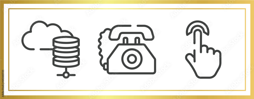 Poster cursors and pointers outline icons set. linear icons sheet included server for cloud, old telephone,