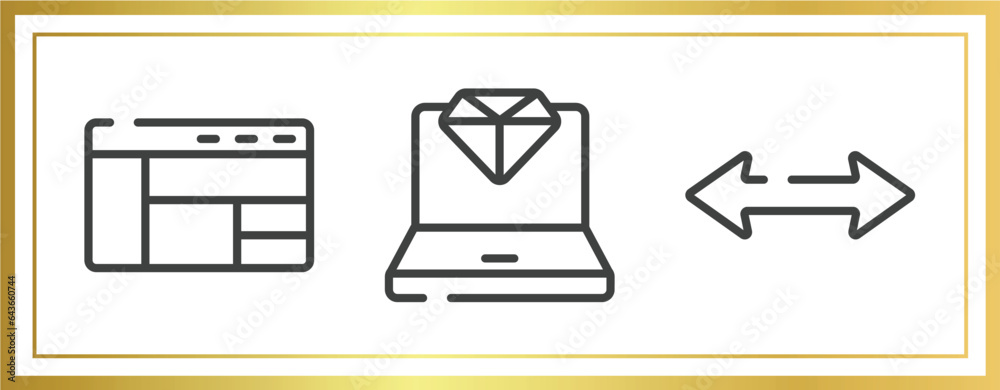 Poster cursors and pointers outline icons set. linear icons sheet included window with sections, laptop wit