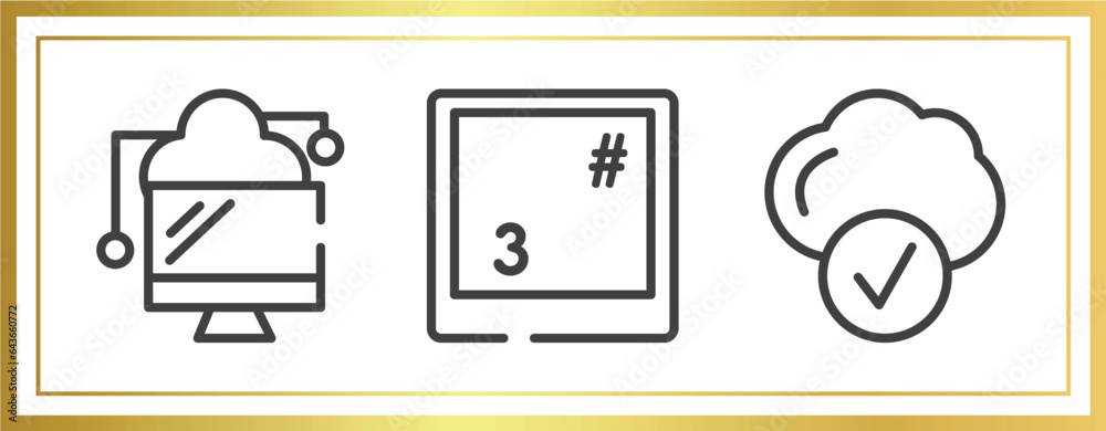 Poster cloud computing outline icons set. linear icons sheet included data transference by internet, number