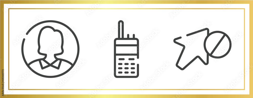 Poster cursors and pointers outline icons set. linear icons sheet included user inside circle, satellite ph