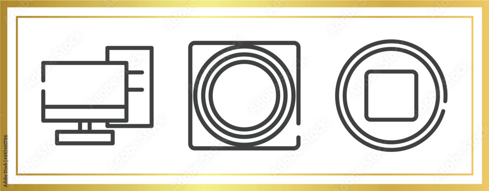 Poster computer and media outline icons set. linear icons sheet included server from client, button touch, 