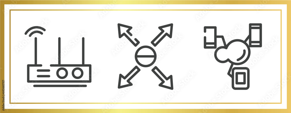 Poster cloud computing outline icons set. linear icons sheet included wireless lan router device, responsiv