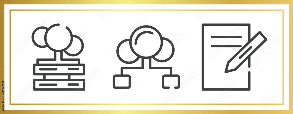 Poster web design outline icons set. linear icons sheet included cloud servers, cloud sharing, text editor 