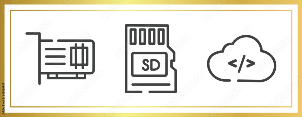 Poster cloud technology outline icons set. linear icons sheet included network interface card, micro card, 