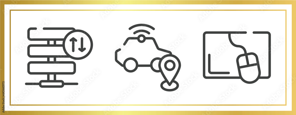 Poster computer functions outline icons set. linear icons sheet included server traffic, safe driving, mous