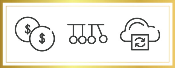 cloud service outline icons set. linear icons sheet included investing, newton cradle, cloud processing vector.