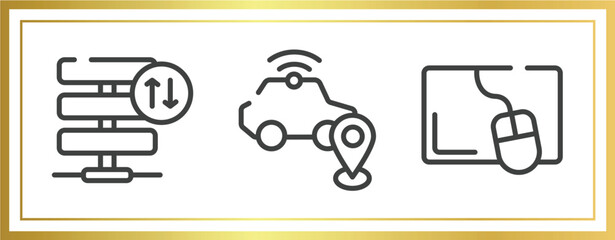 computer functions outline icons set. linear icons sheet included server traffic, safe driving, mouse pad vector.